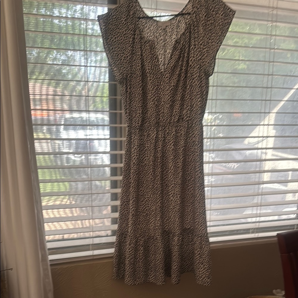 LOFT Black and White Patterned Midi Dress